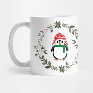 Holiday Penguin and Wreath Mug